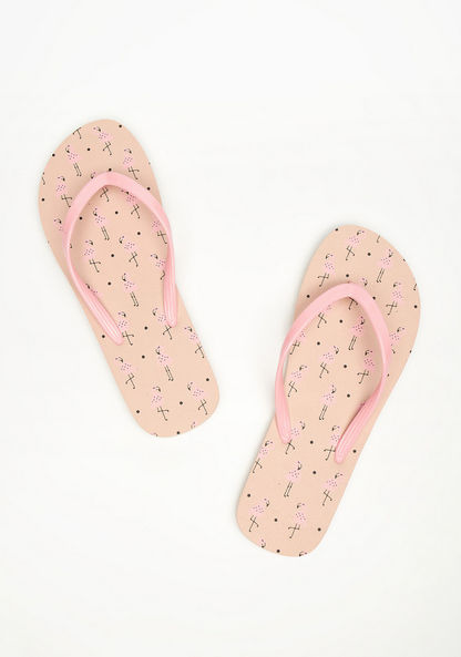 All-Over Flamingo Print Slip-On Flip Flops-Women%27s Flip Flops & Beach Slippers-image-2
