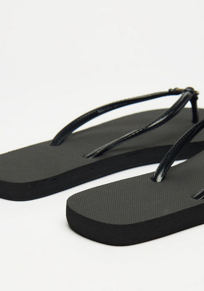 Solid Slip-On Flip Flops with Metallic Ring Accent-Women%27s Flip Flops & Beach Slippers-image-3