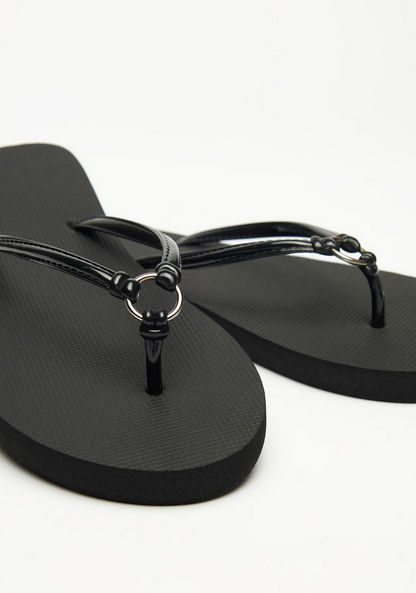 Solid Slip-On Flip Flops with Metallic Ring Accent-Women%27s Flip Flops & Beach Slippers-image-5