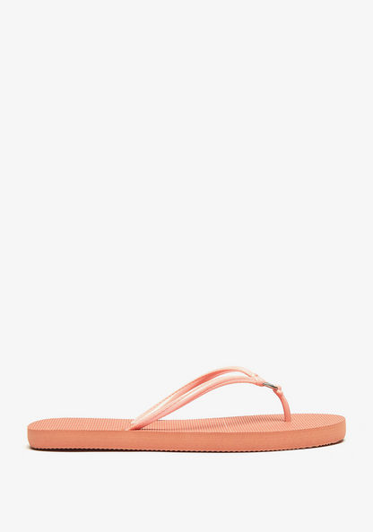 Solid Slip-On Flip Flops with Metallic Ring Accent