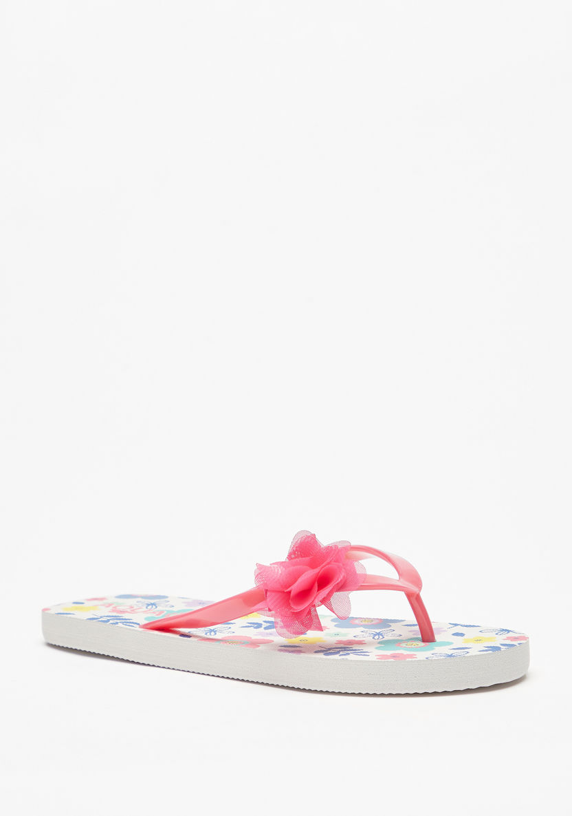 Aqua Floral Print Slip-On Flip Flops-Girl%27s Flip Flops & Beach Slippers-image-1