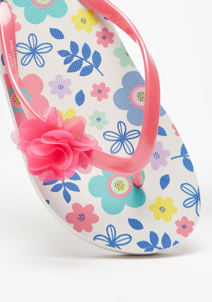 Aqua Floral Print Slip-On Flip Flops-Girl%27s Flip Flops & Beach Slippers-image-3