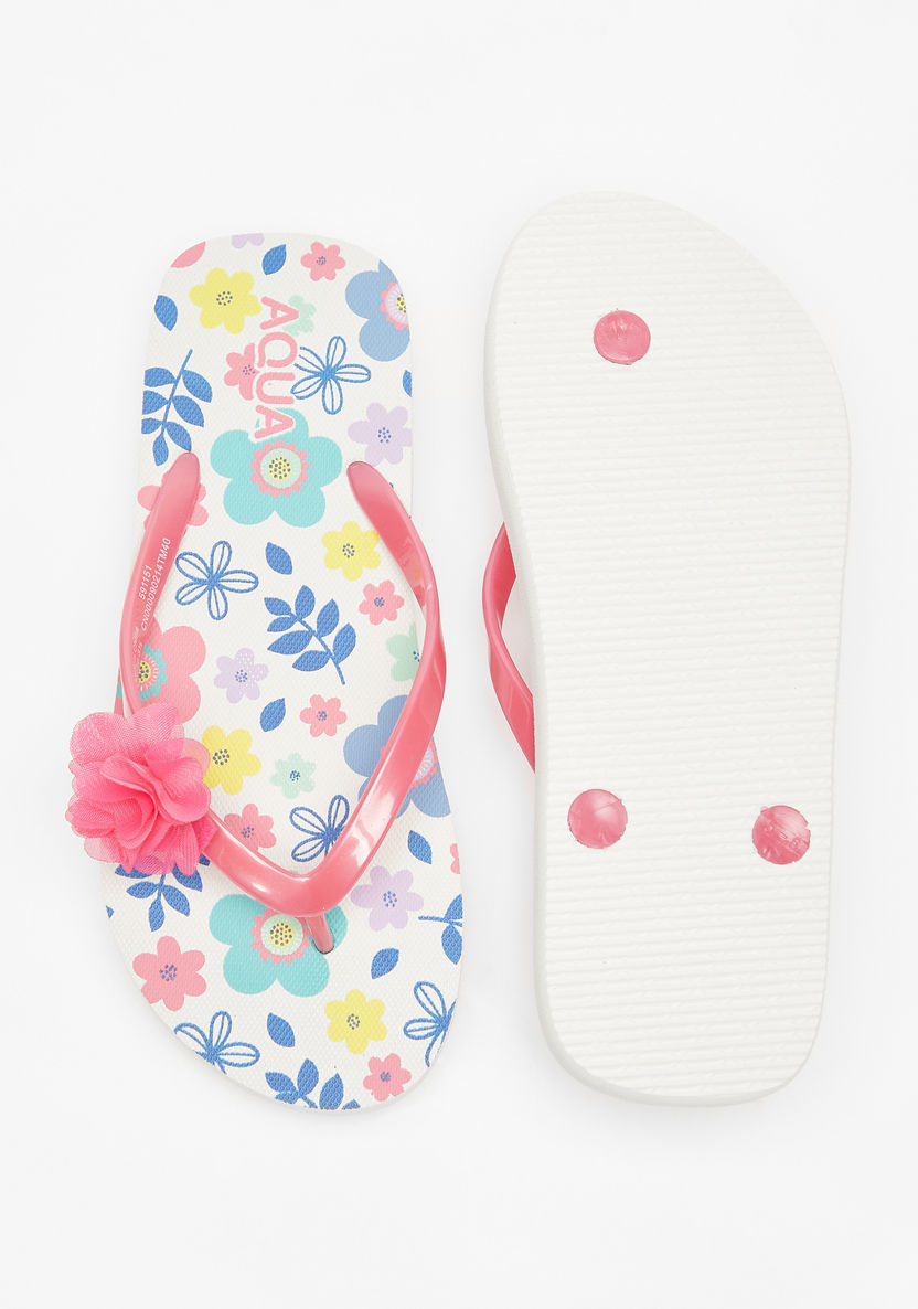 Aqua Floral Print Slip-On Flip Flops-Girl%27s Flip Flops & Beach Slippers-image-4