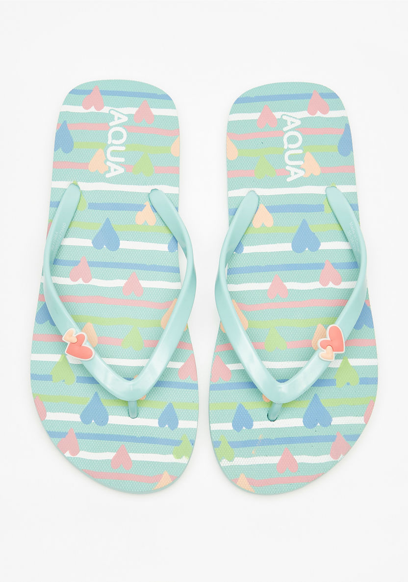 Aqua Heart Print Slip-On Flip Flops-Girl%27s Flip Flops & Beach Slippers-image-0