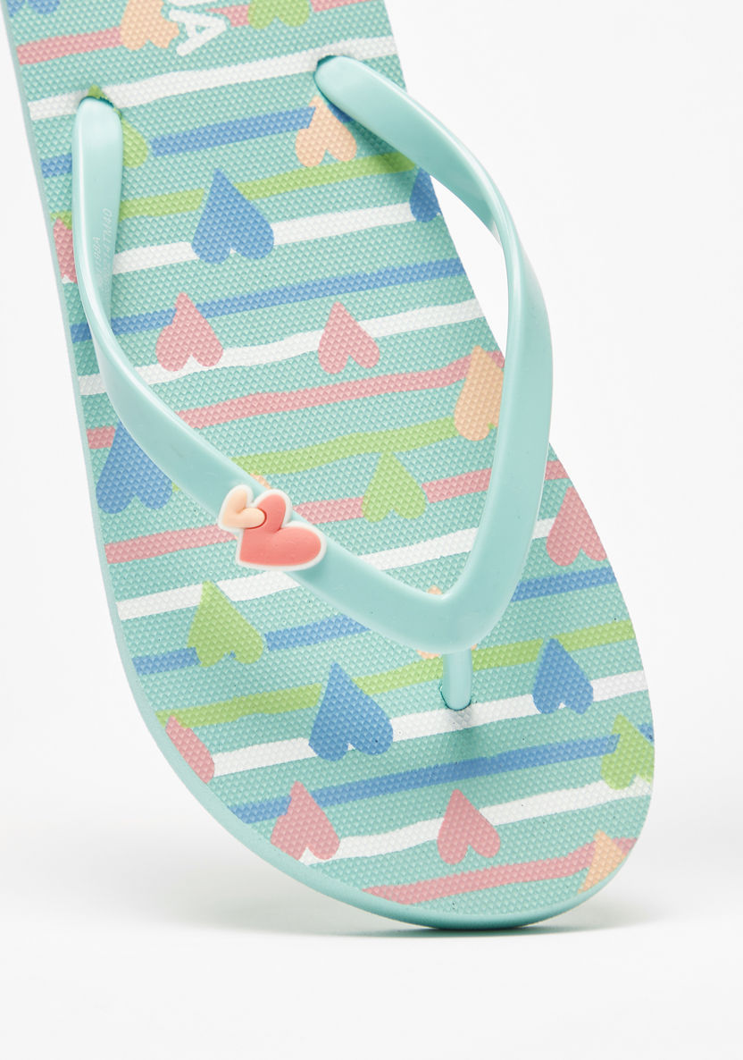 Aqua Heart Print Slip-On Flip Flops-Girl%27s Flip Flops & Beach Slippers-image-3