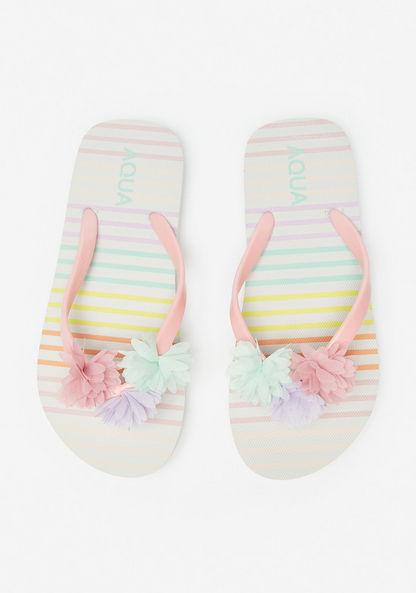 Aqua Floral Embellished Flip Flops-Girl%27s Flip Flops & Beach Slippers-image-0