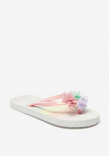 Aqua Floral Embellished Flip Flops-Girl%27s Flip Flops & Beach Slippers-image-1