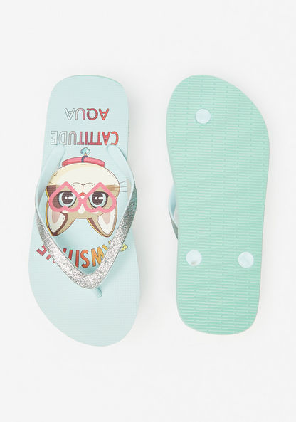 Aqua Glitter Embellished Flip Flops-Girl%27s Flip Flops & Beach Slippers-image-3