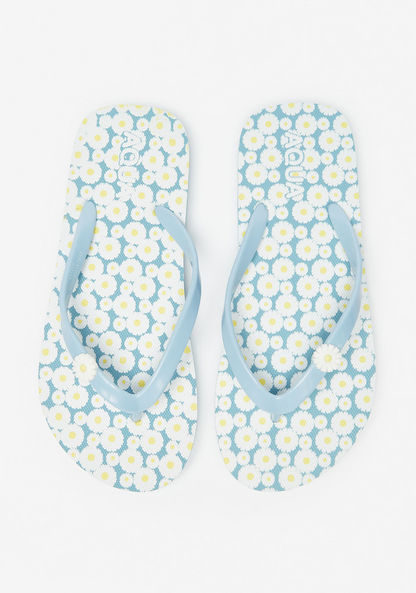 Aqua Floral Print Thong Slippers-Girl%27s Flip Flops & Beach Slippers-image-0