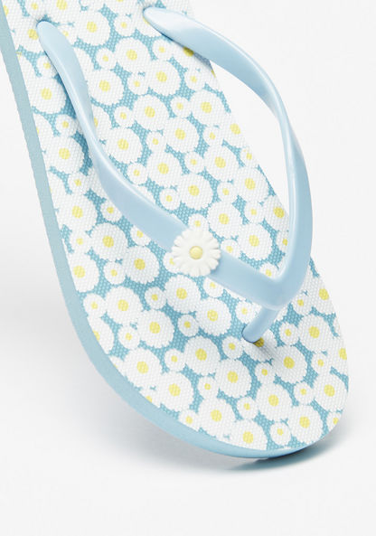 Aqua Floral Print Thong Slippers-Girl%27s Flip Flops & Beach Slippers-image-4