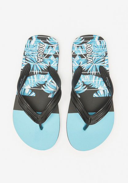 Aqua Floral Print Thong Slippers-Boy%27s Flip Flops & Beach Slippers-image-0