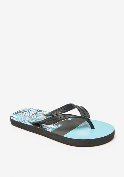 Aqua Floral Print Thong Slippers-Boy%27s Flip Flops & Beach Slippers-image-1