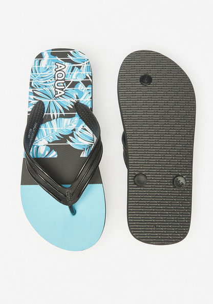 Aqua Floral Print Thong Slippers-Boy%27s Flip Flops & Beach Slippers-image-3