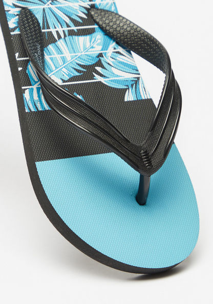 Aqua Floral Print Thong Slippers-Boy%27s Flip Flops & Beach Slippers-image-4