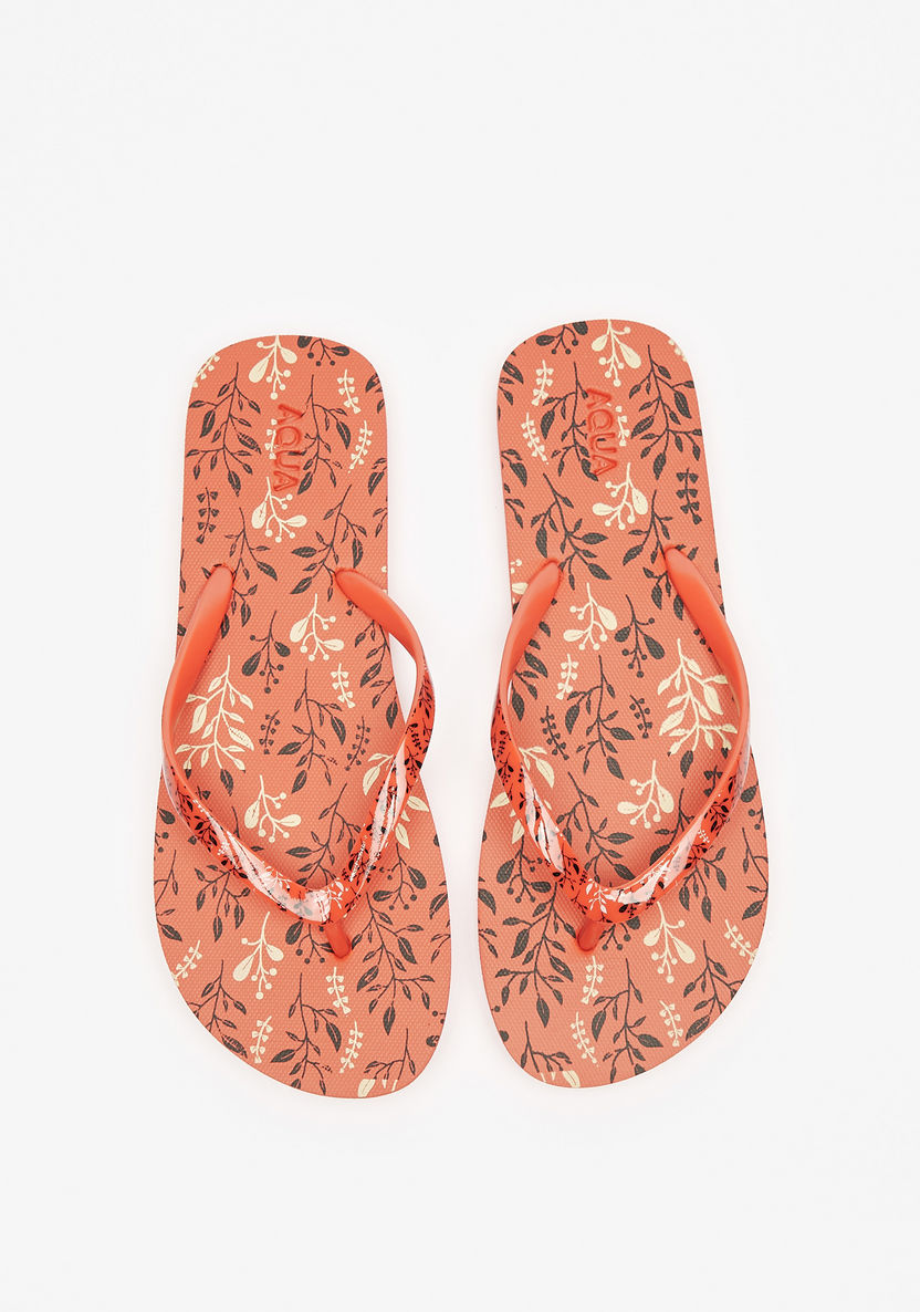 Aqua Leaf Print Slip-On Flip Flops-Women%27s Flip Flops & Beach Slippers-image-0