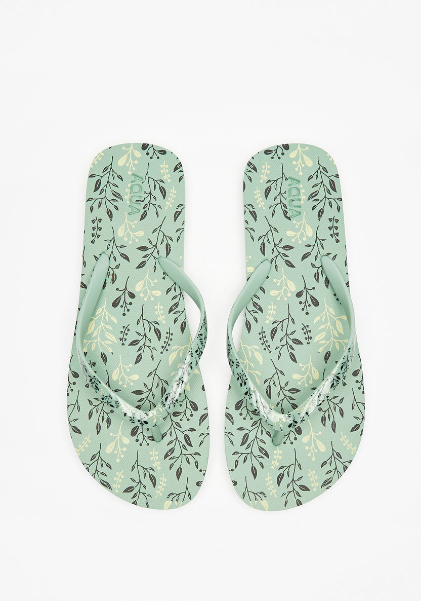 Aqua Leaf Print Slip-On Flip Flops-Women%27s Flip Flops & Beach Slippers-image-0
