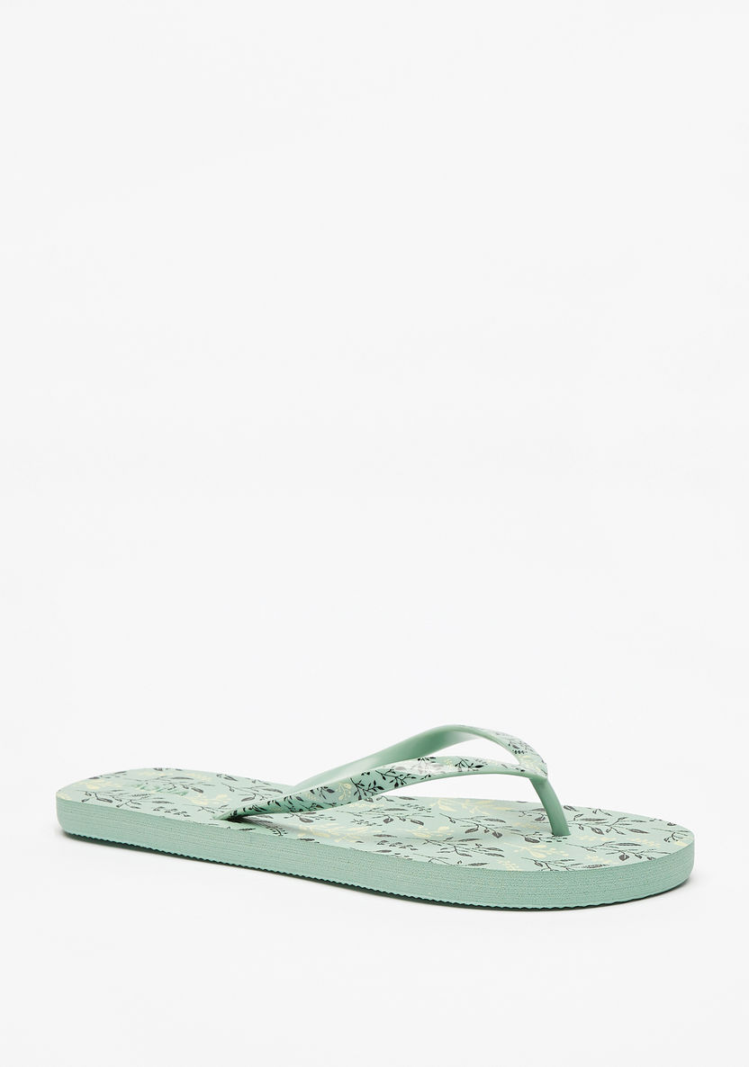 Aqua Leaf Print Slip-On Flip Flops-Women%27s Flip Flops & Beach Slippers-image-1