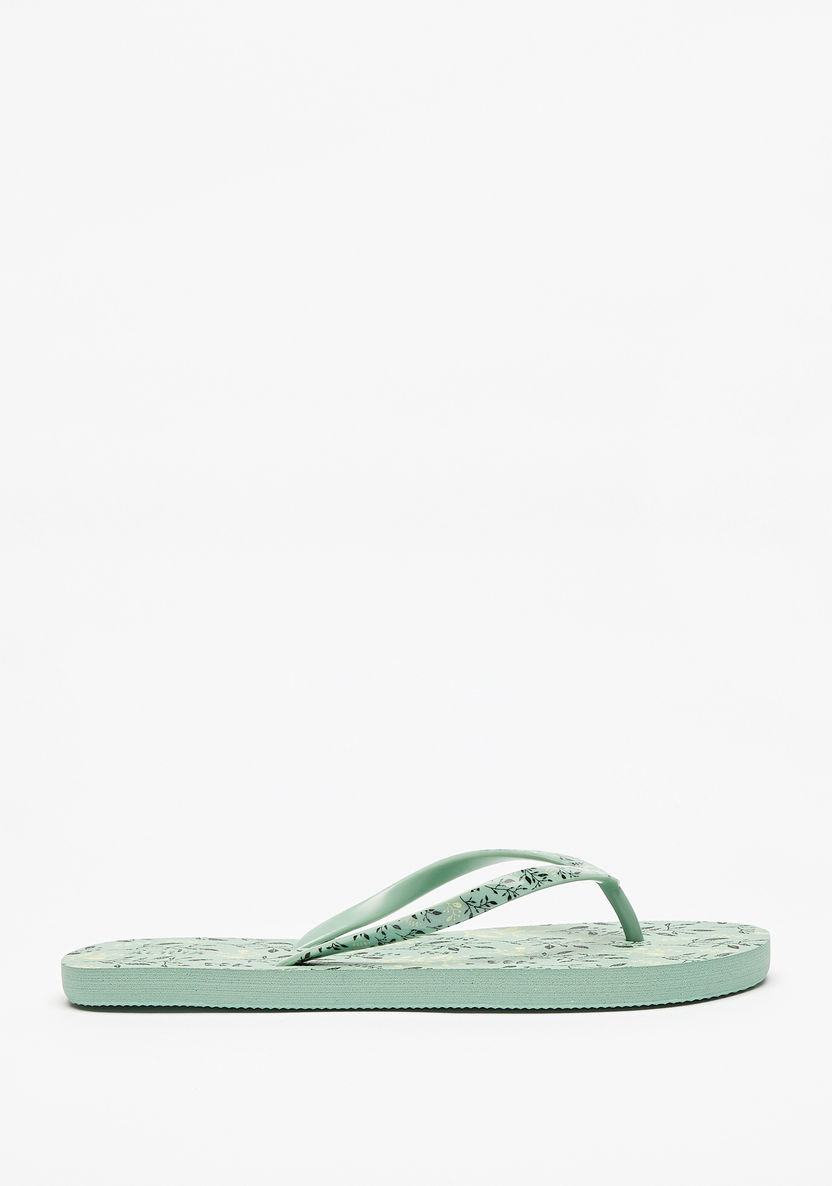 Aqua Leaf Print Slip-On Flip Flops-Women%27s Flip Flops & Beach Slippers-image-2