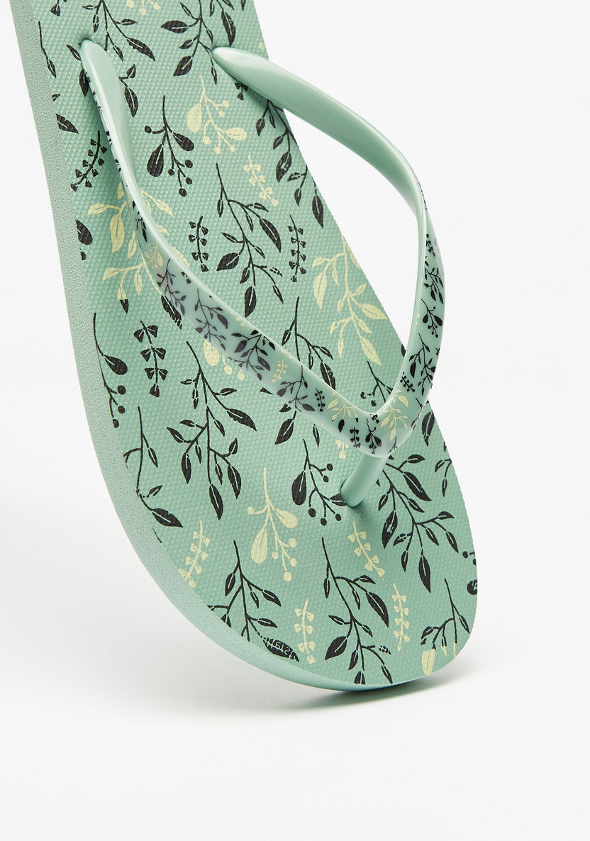 Aqua Leaf Print Slip-On Flip Flops-Women%27s Flip Flops & Beach Slippers-image-3