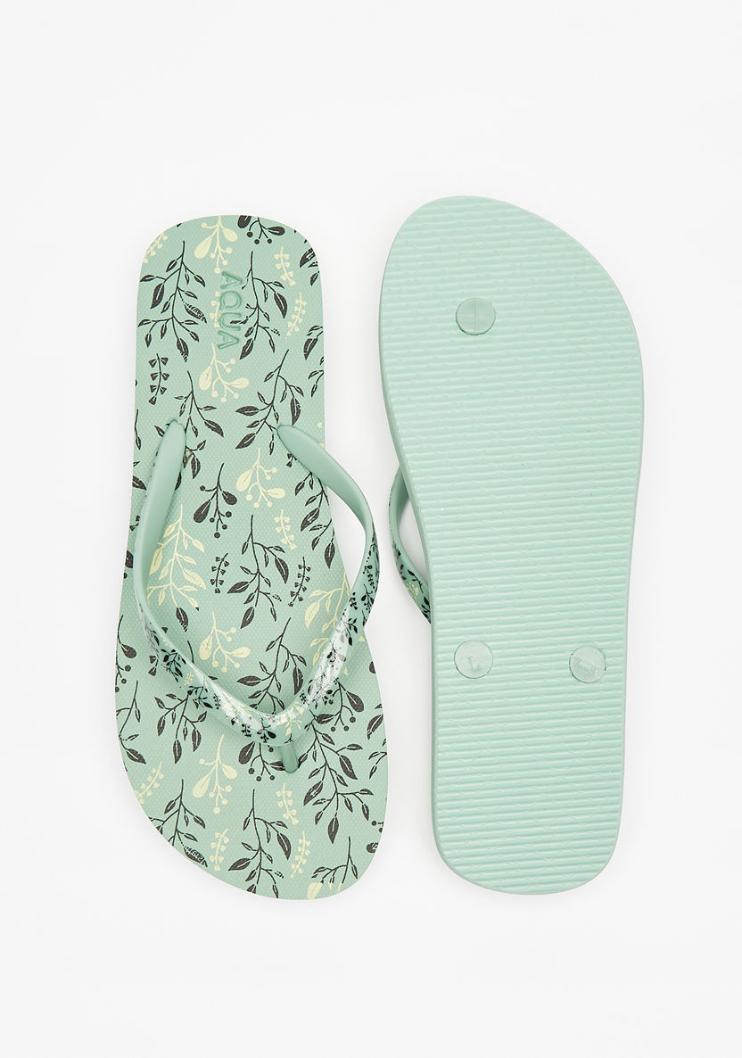 Aqua Leaf Print Slip-On Flip Flops-Women%27s Flip Flops & Beach Slippers-image-4