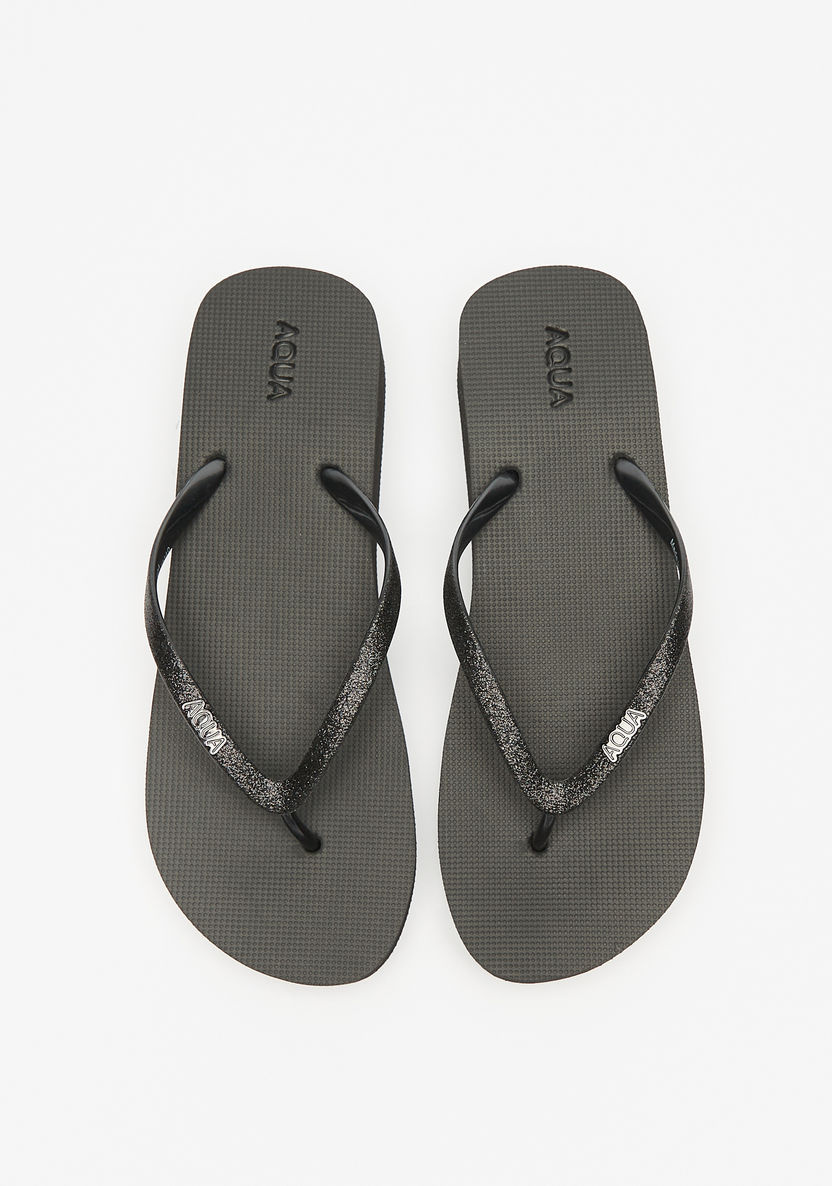 Aqua Glitter Print Thong Slippers with Flatform Heels-Women%27s Flip Flops & Beach Slippers-image-0