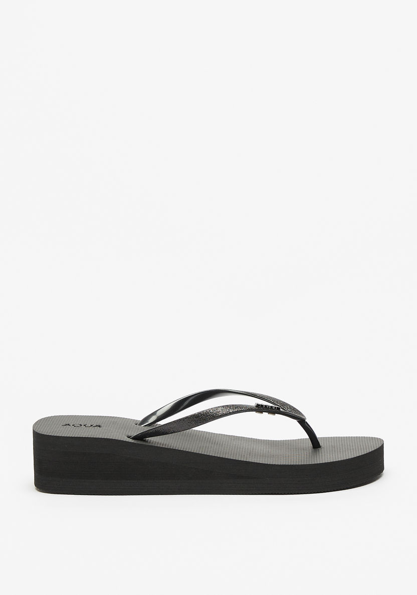 Aqua Glitter Print Thong Slippers with Flatform Heels-Women%27s Flip Flops & Beach Slippers-image-2