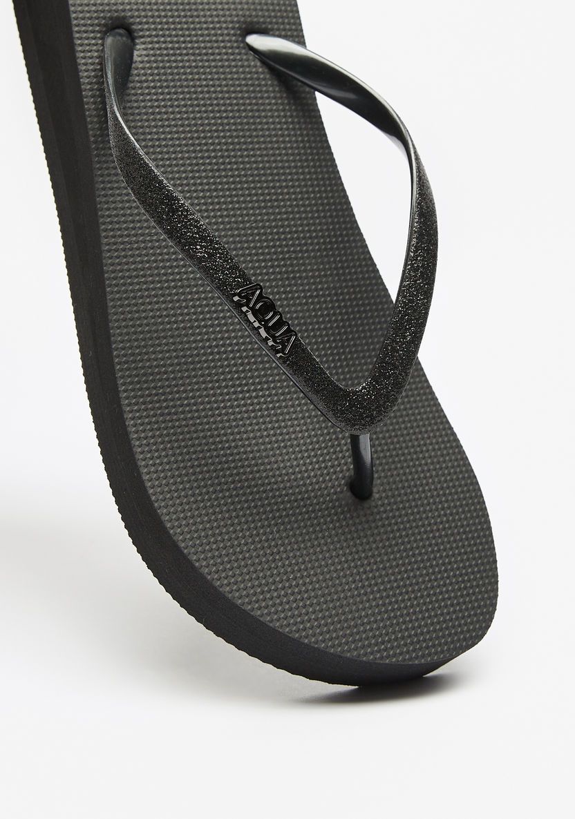 Aqua Glitter Print Thong Slippers with Flatform Heels-Women%27s Flip Flops & Beach Slippers-image-3