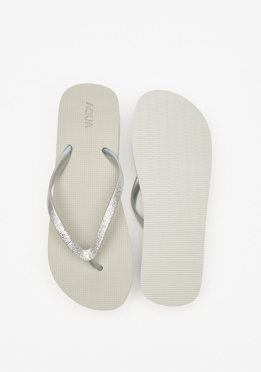 Aqua Glitter Print Thong Slippers with Flatform Heels-Women%27s Flip Flops & Beach Slippers-image-4