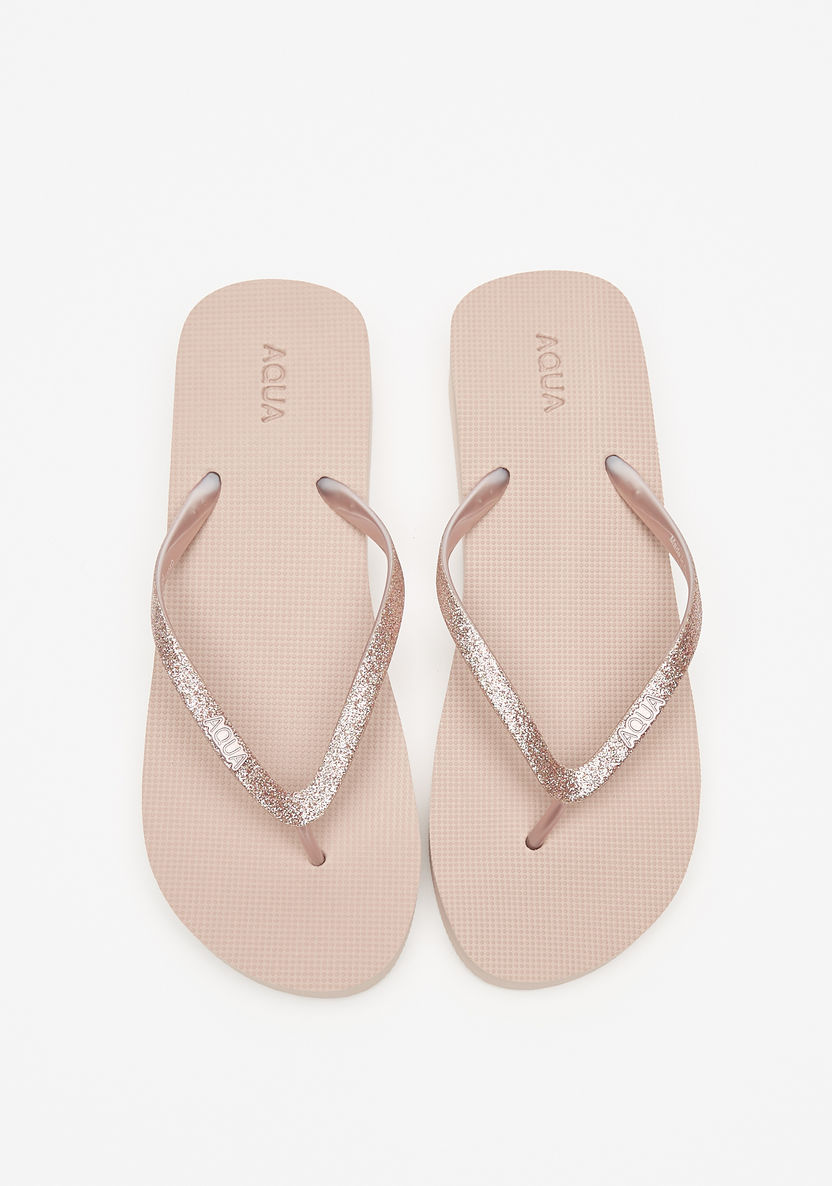 Aqua Glitter Print Thong Slippers with Flatform Heels-Women%27s Flip Flops & Beach Slippers-image-0