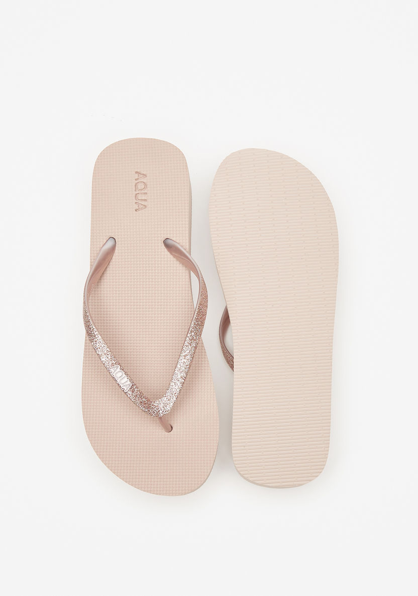 Aqua Glitter Print Thong Slippers with Flatform Heels-Women%27s Flip Flops & Beach Slippers-image-4