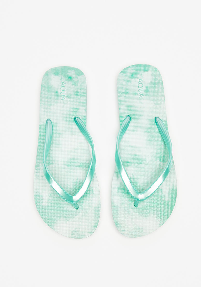 Aqua Tie-Dye Print Thong Slippers-Women%27s Flip Flops & Beach Slippers-image-0