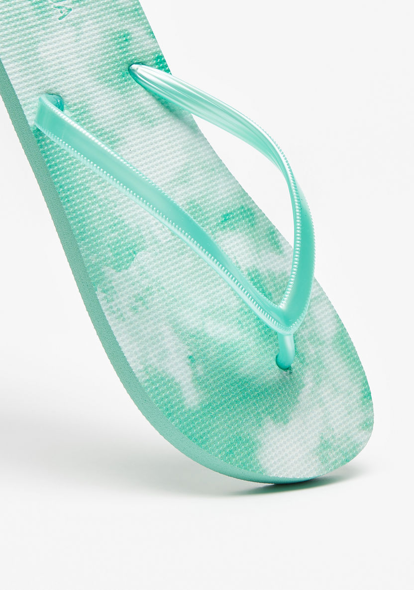 Aqua Tie-Dye Print Thong Slippers-Women%27s Flip Flops & Beach Slippers-image-3