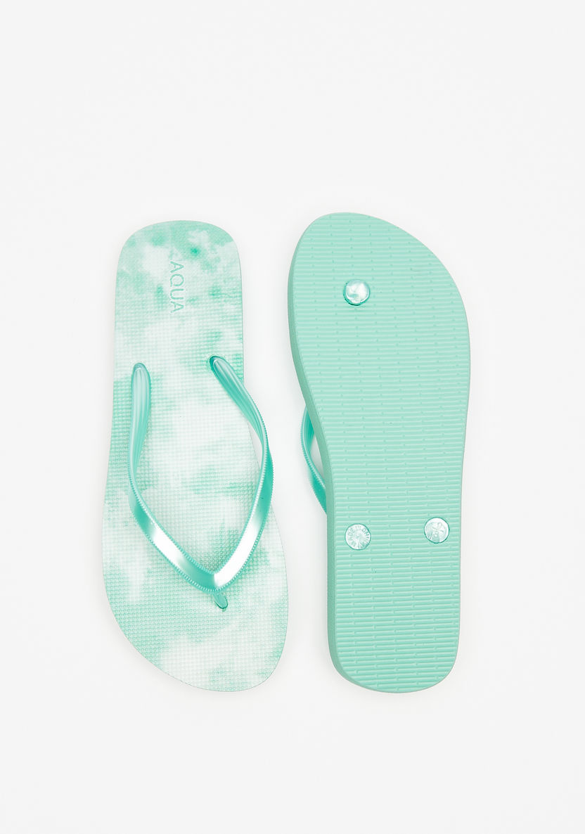 Aqua Tie-Dye Print Thong Slippers-Women%27s Flip Flops & Beach Slippers-image-4