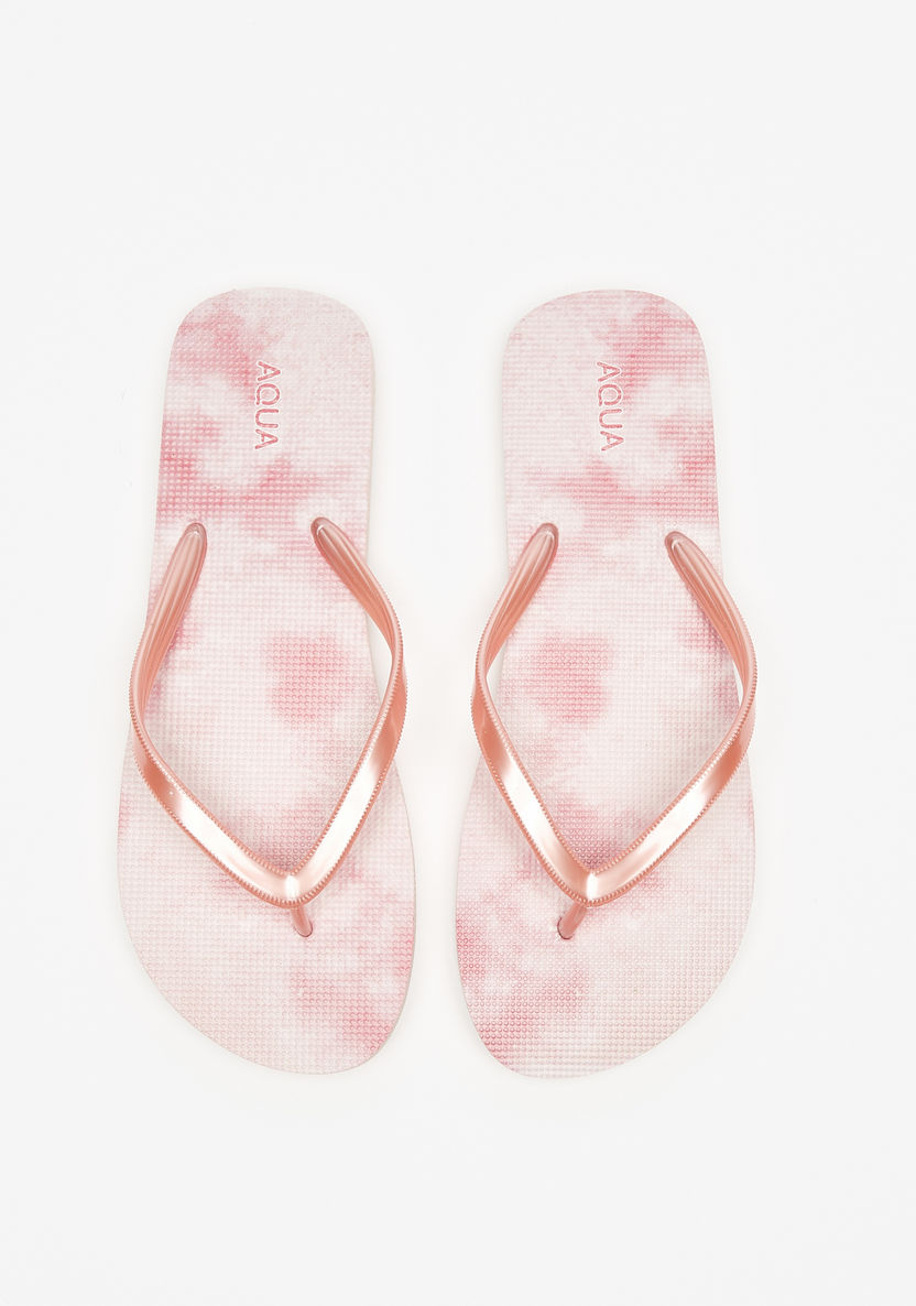 Aqua Tie-Dye Print Thong Slippers-Women%27s Flip Flops & Beach Slippers-image-0