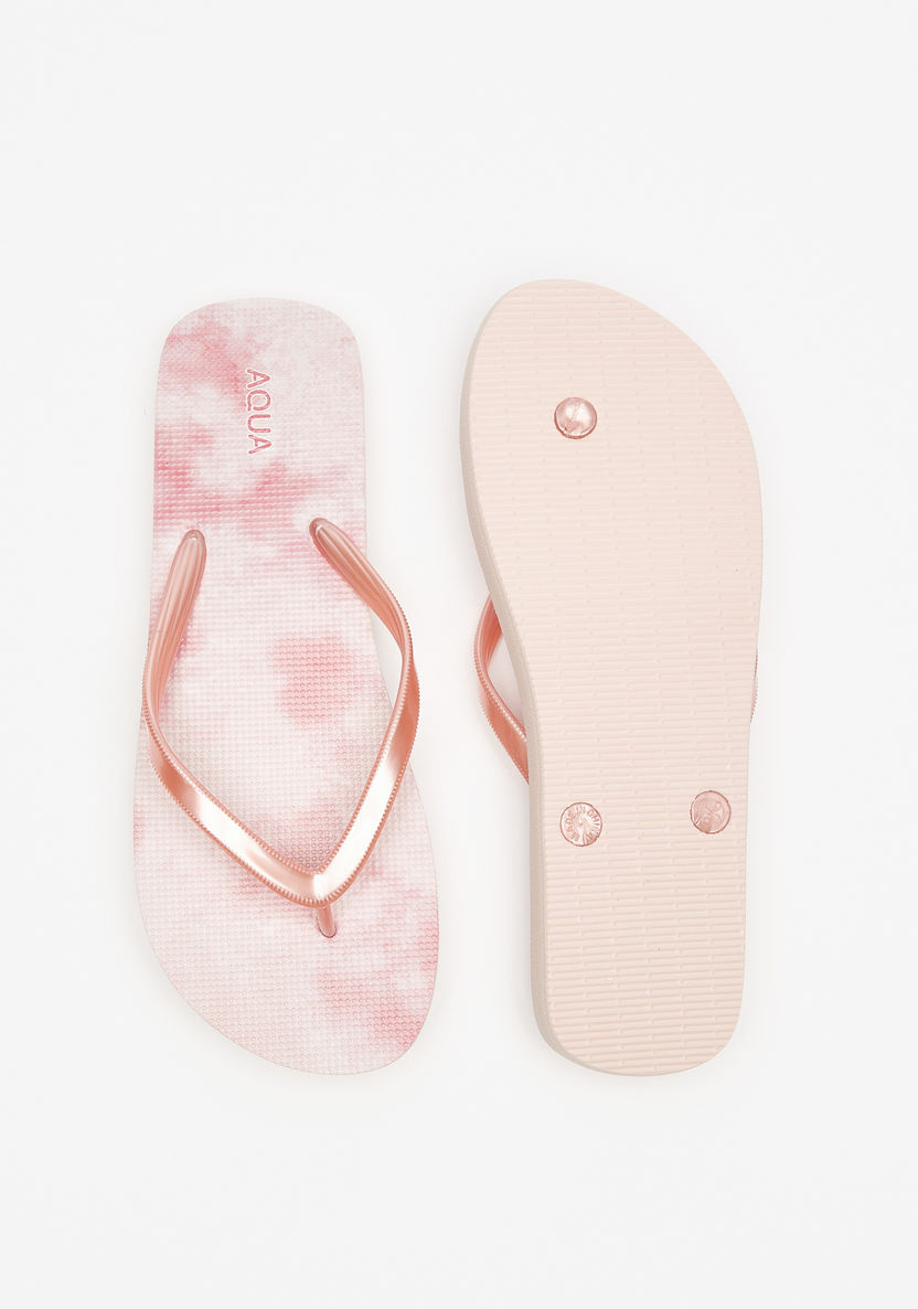 Aqua Tie-Dye Print Thong Slippers-Women%27s Flip Flops & Beach Slippers-image-4