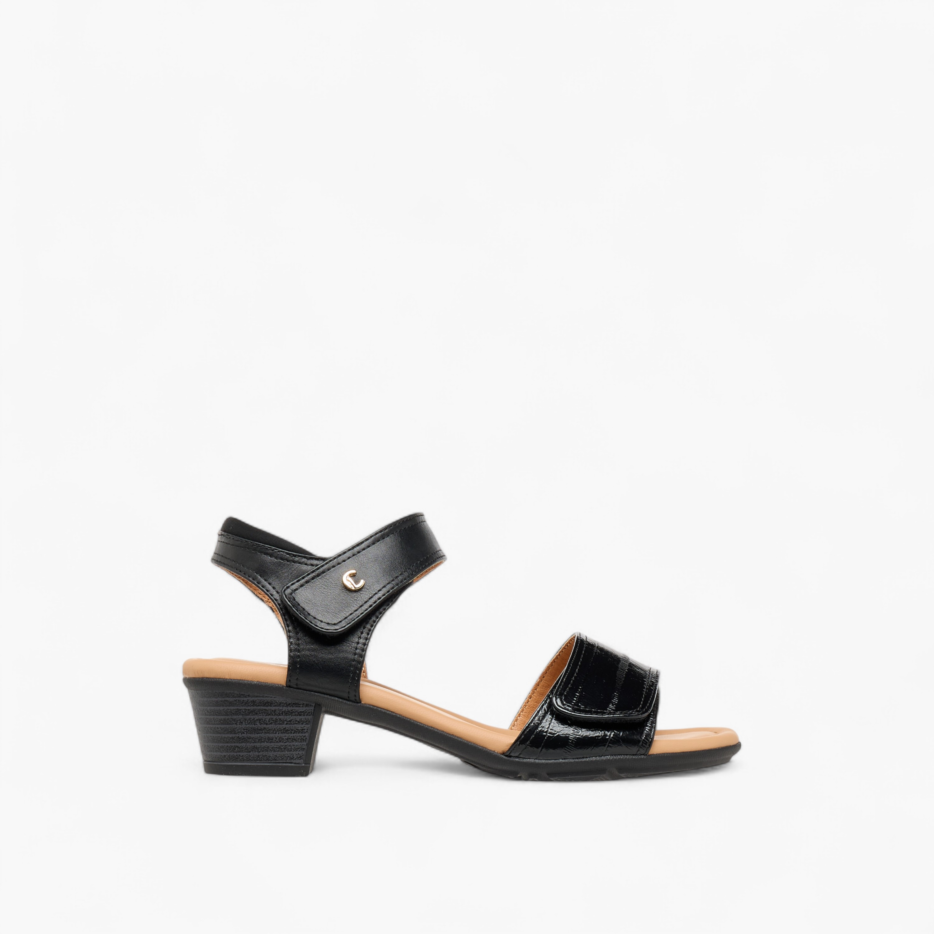 صندل سادة بكعب سميك وشريط إغلاق لاصق من لو كونفورت-women-shoes-sandals-heeled-image-3