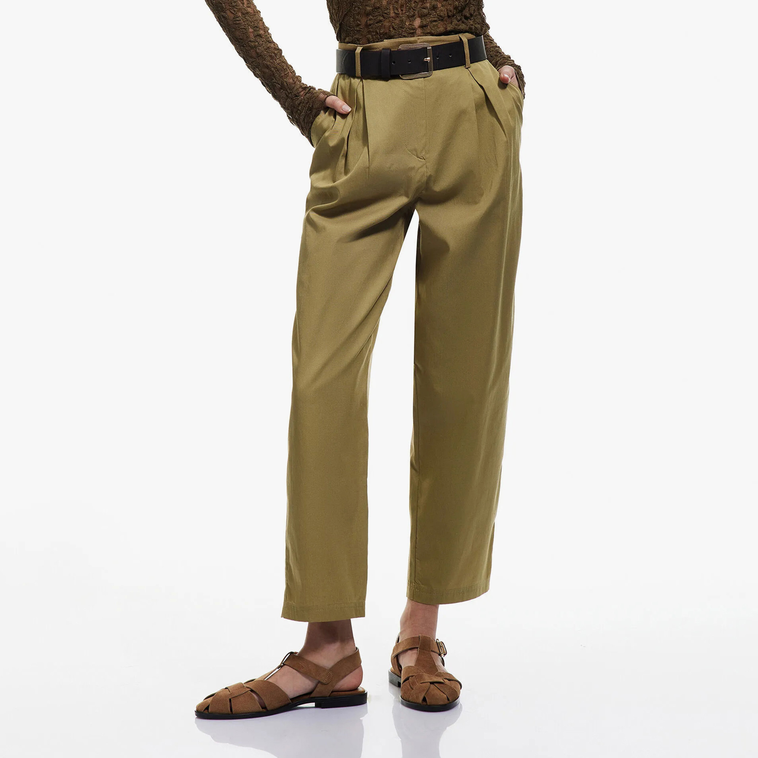 KOTON Regular Fit High-Rise Zip Fly Women's Tapered Leg Trousers-women-clothing-trousers-image-1