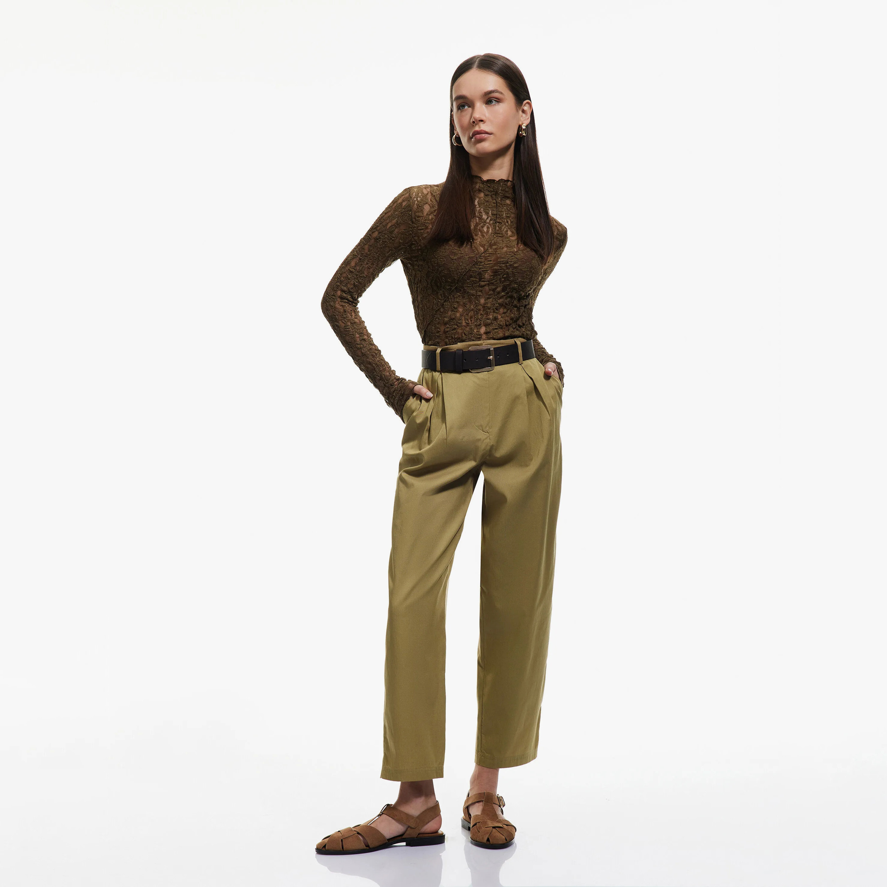 KOTON Regular Fit High-Rise Zip Fly Women's Tapered Leg Trousers-women-clothing-trousers-image-2