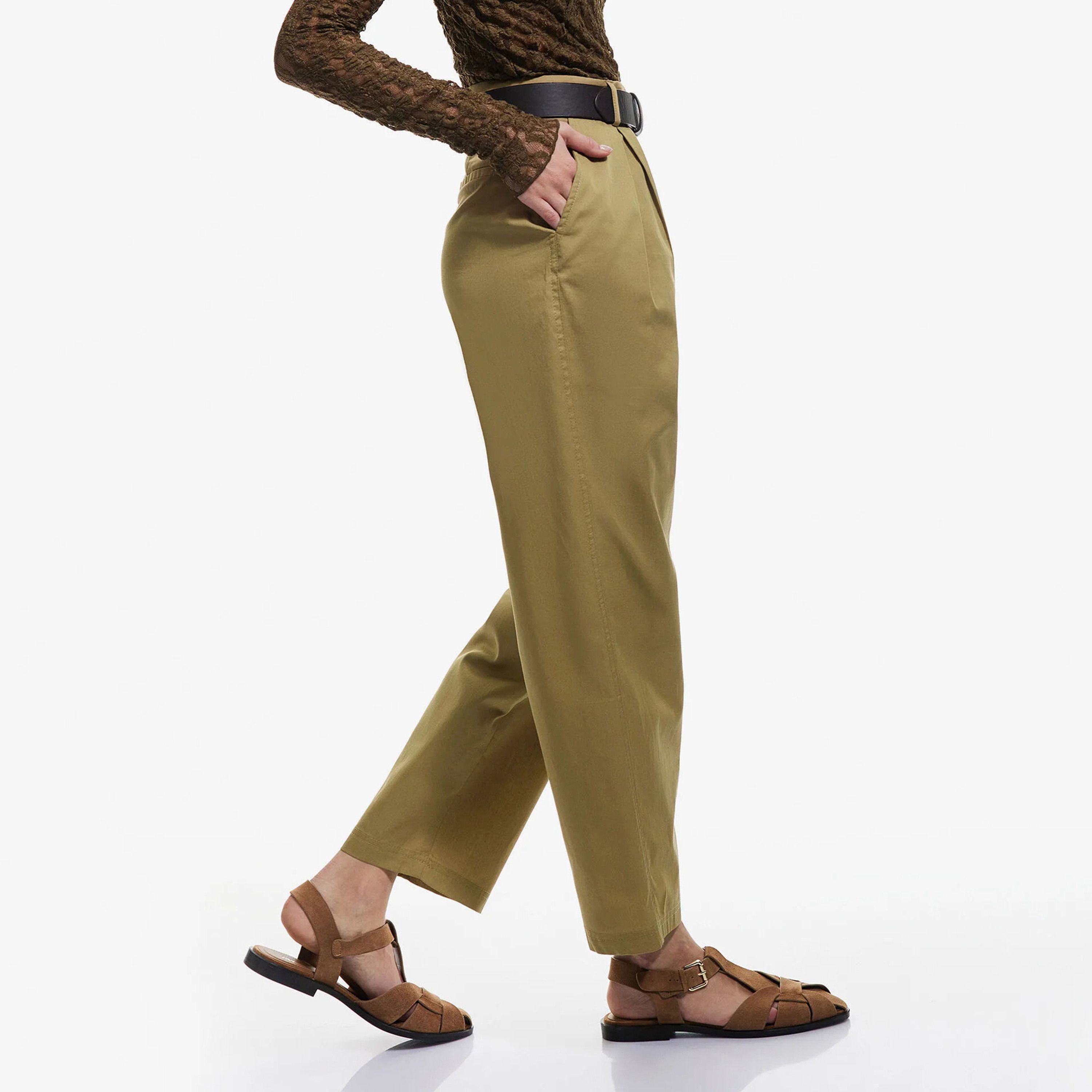 KOTON Regular Fit High-Rise Zip Fly Women's Tapered Leg Trousers-women-clothing-trousers-image-3