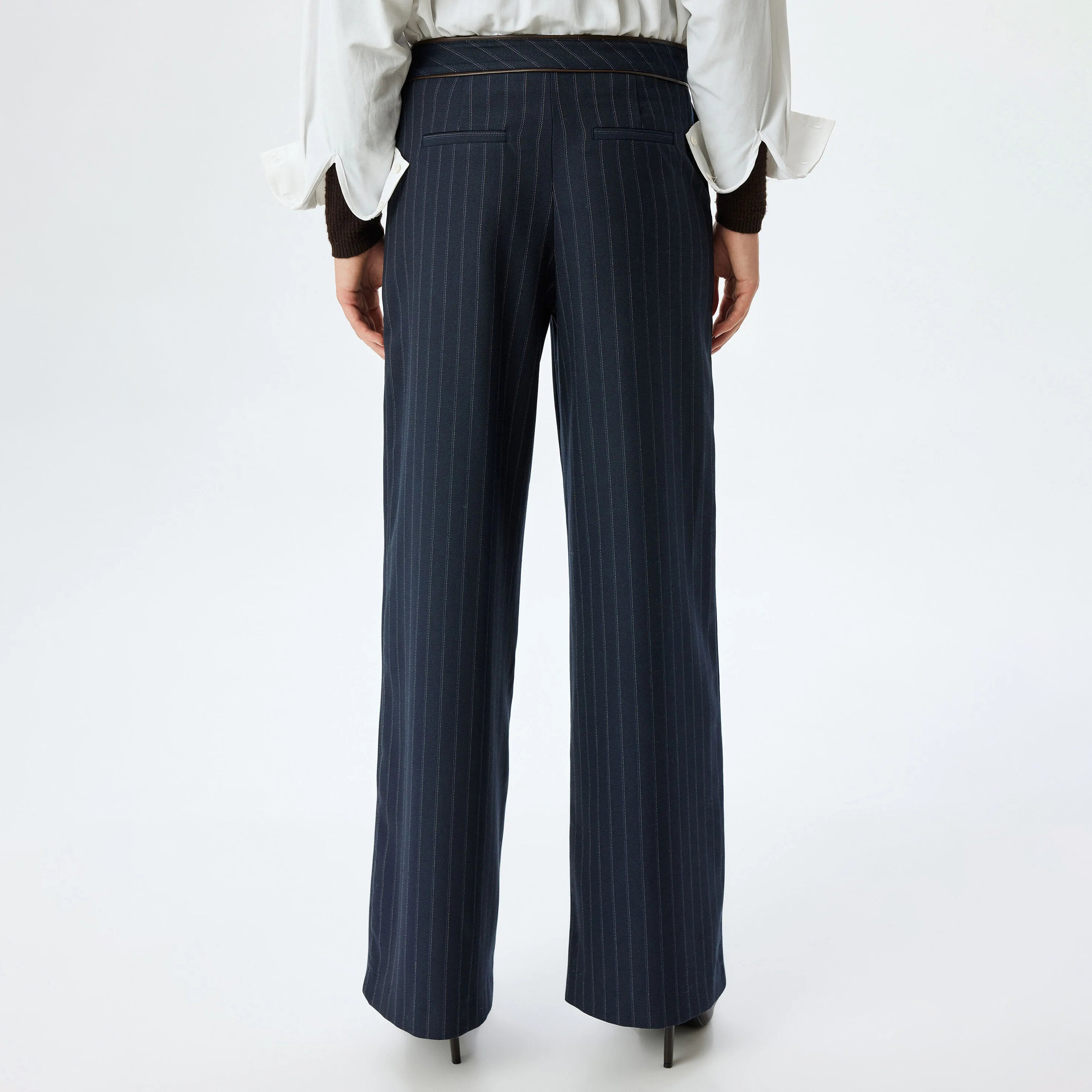 Koton Dark Blue Striped Straight Leg Women's Trousers-women-clothing-trousers-image-4
