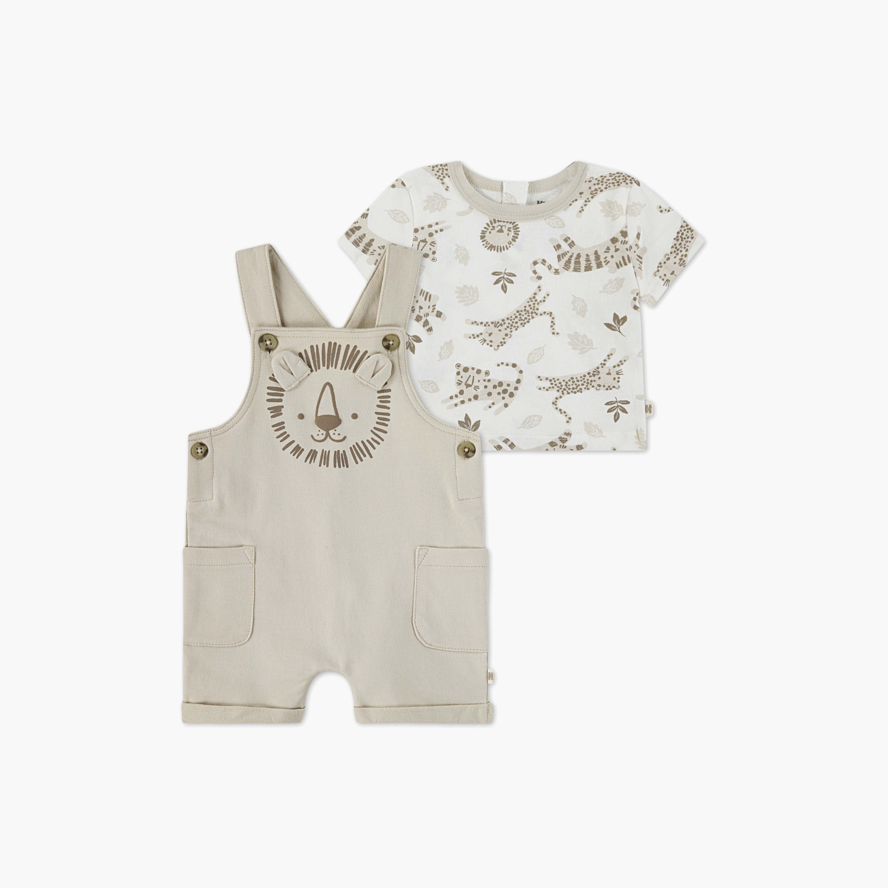 Huggies Floral Printed Short Sleeves Dungaree with T-Shirt-baby-boys-clothing-setsandcoords-image-1