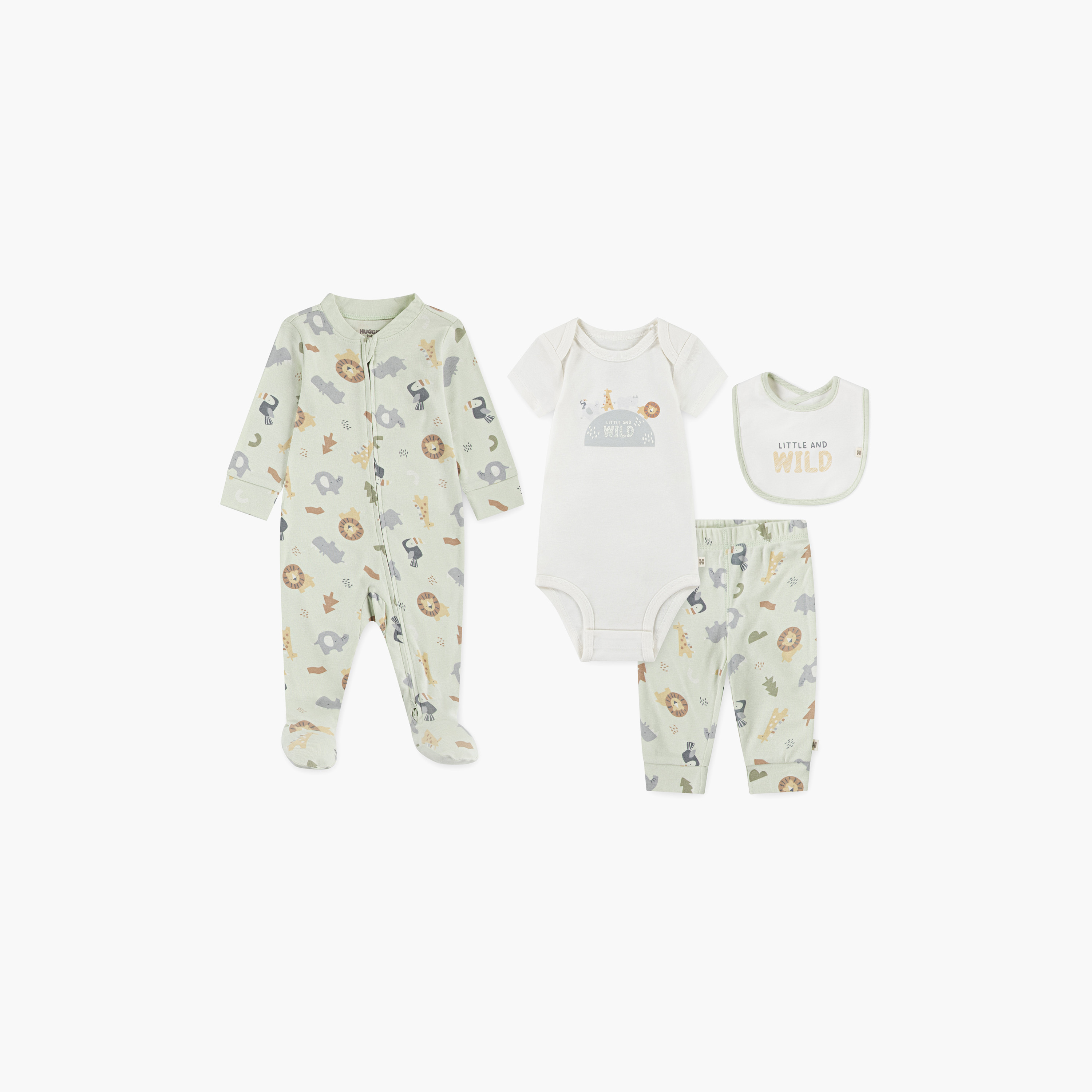 طقم بودي سوت بطبعات، ولباس نوم، ومريلة مع بنطال ركض، 4 قطع من هاجيز-baby-boys-clothing-setsandcoords-image-1