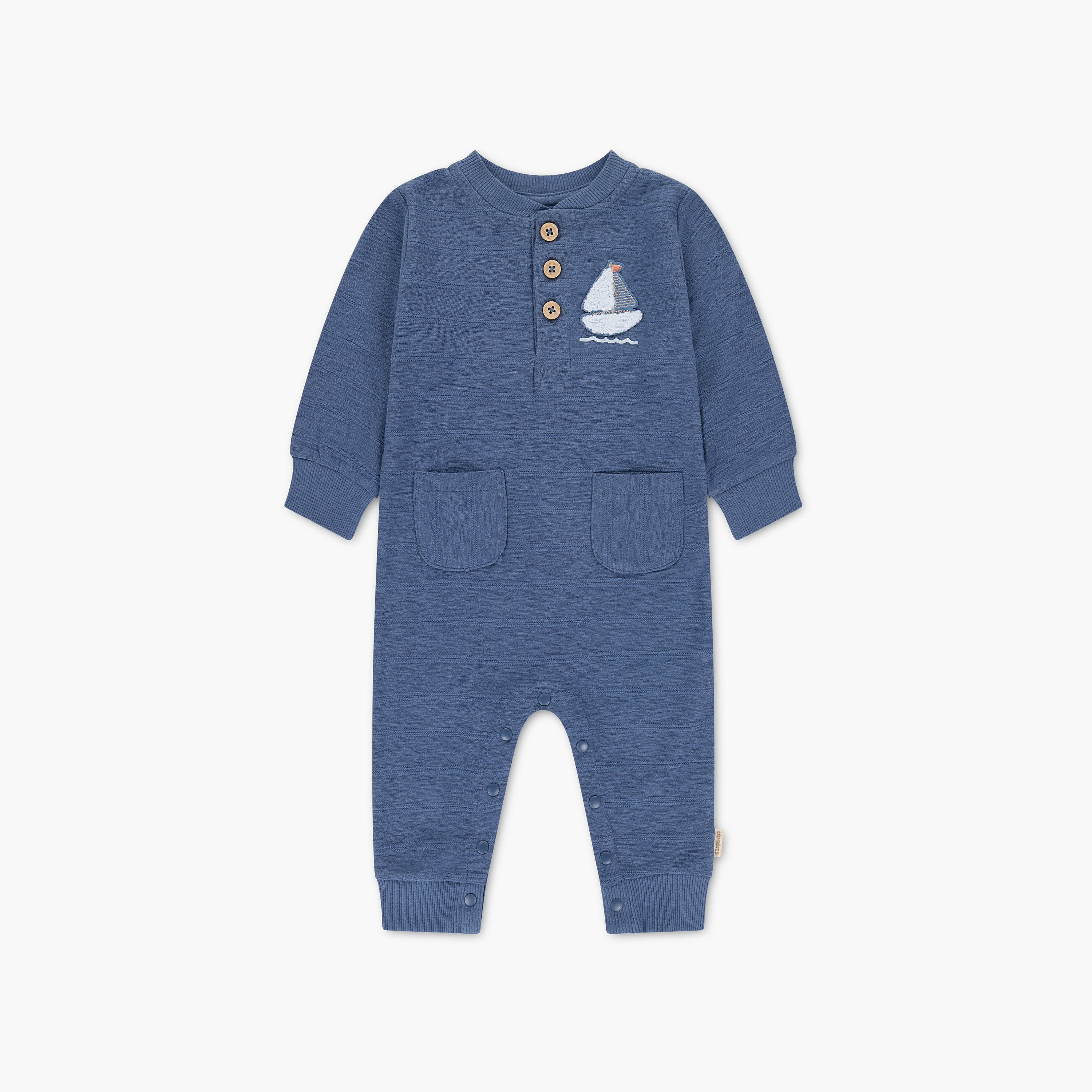 Huggies Long Sleeves Boat Embroidered Buttoned Rompers-baby-boys-clothing-rompers-image-1