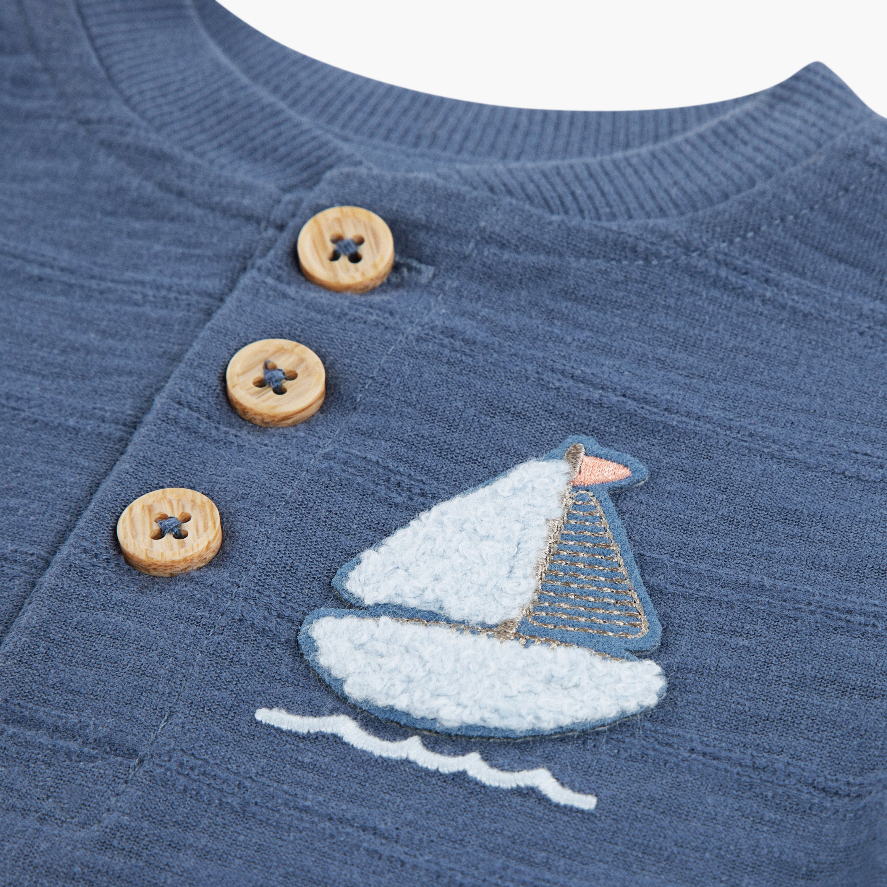 Huggies Long Sleeves Boat Embroidered Buttoned Rompers-baby-boys-clothing-rompers-image-3