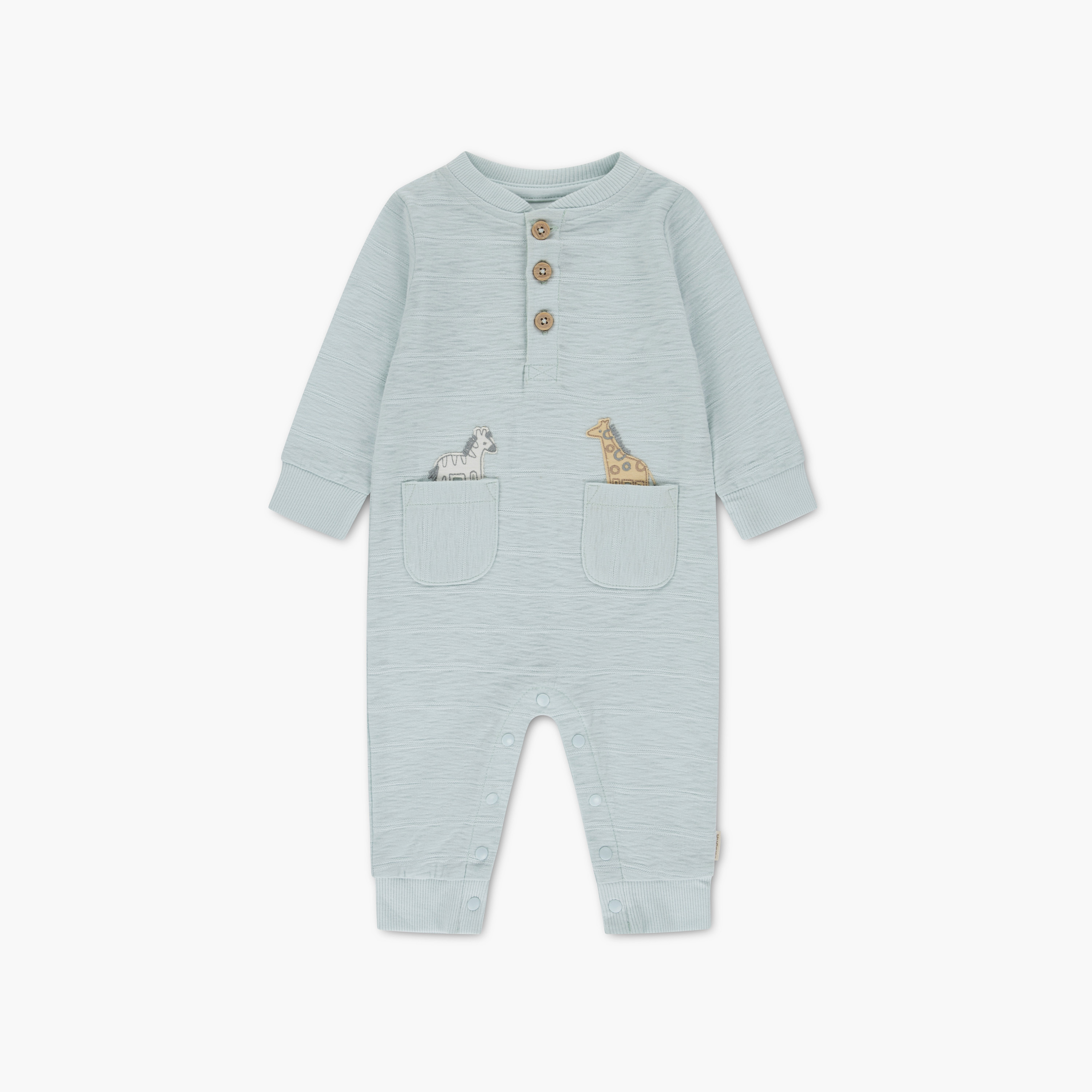 Huggies Long Sleeves Zebra Embroidered Buttoned Rompers-baby-boys-clothing-rompers-image-1