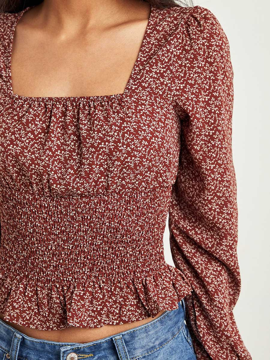 بلوزة مطبوعة مزمومة من ستايلي-women-clothing-shirtsandblouses-blouses-image-3