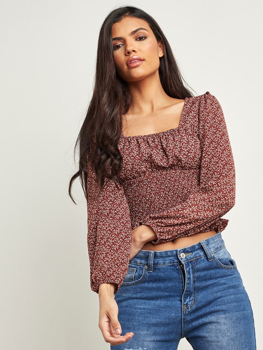 بلوزة مطبوعة مزمومة من ستايلي-women-clothing-shirtsandblouses-blouses-image-5