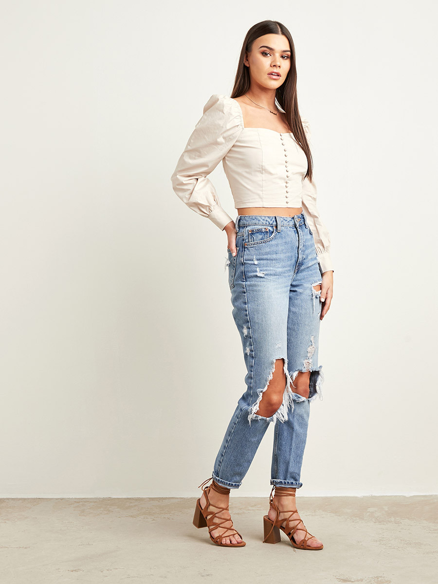 بلوزة قصيرة سادة بأكمام طويلة من ستايلي-women-clothing-shirtsandblouses-blouses-image-2