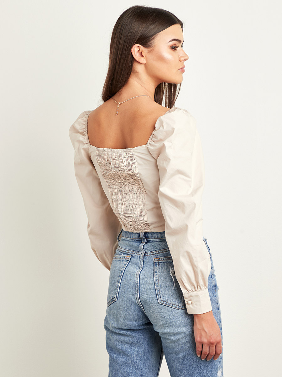 بلوزة قصيرة سادة بأكمام طويلة من ستايلي-women-clothing-shirtsandblouses-blouses-image-3