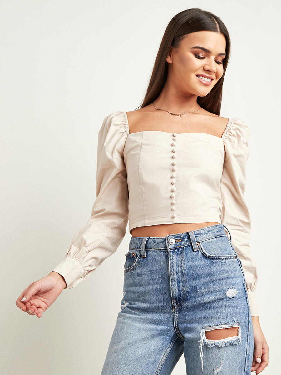 بلوزة قصيرة سادة بأكمام طويلة من ستايلي-women-clothing-shirtsandblouses-blouses-image-4